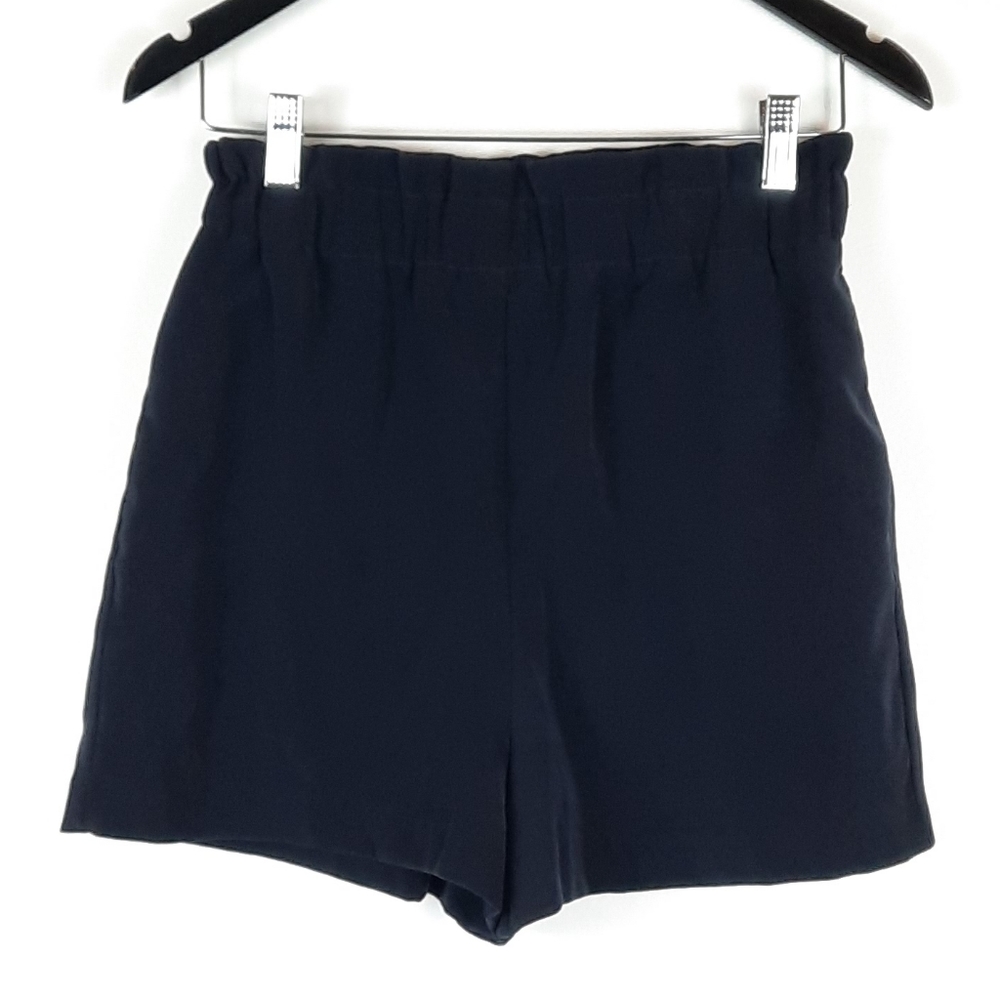 Navy Blue Paper Bag Waist High Rise Shorts A0520